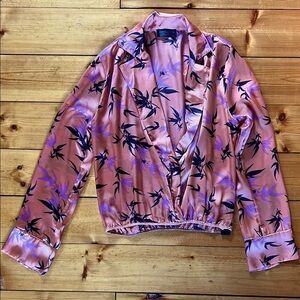 Zara Coral Purple Navy Asian Floral Satin Midriff Blouse